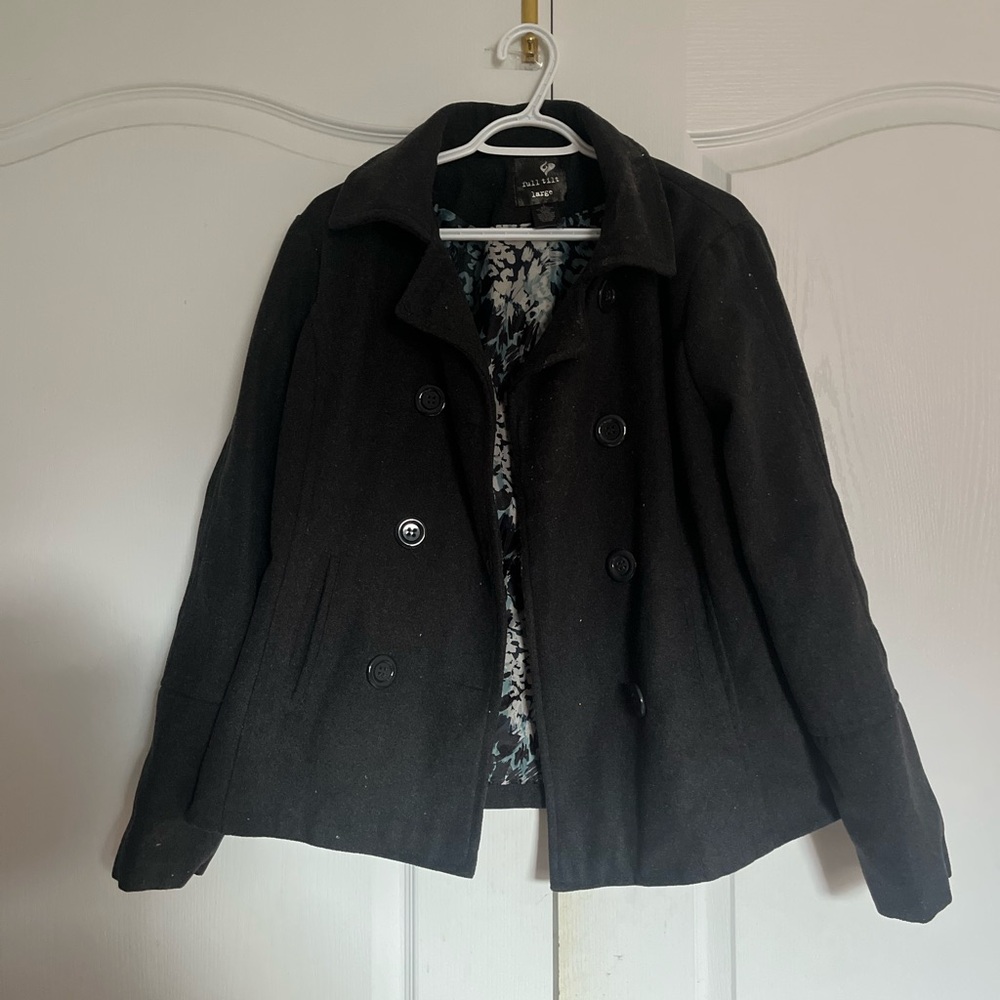 Dark Gray Wool Blend Double-Breasted Peacoat - Picture 2 of 8